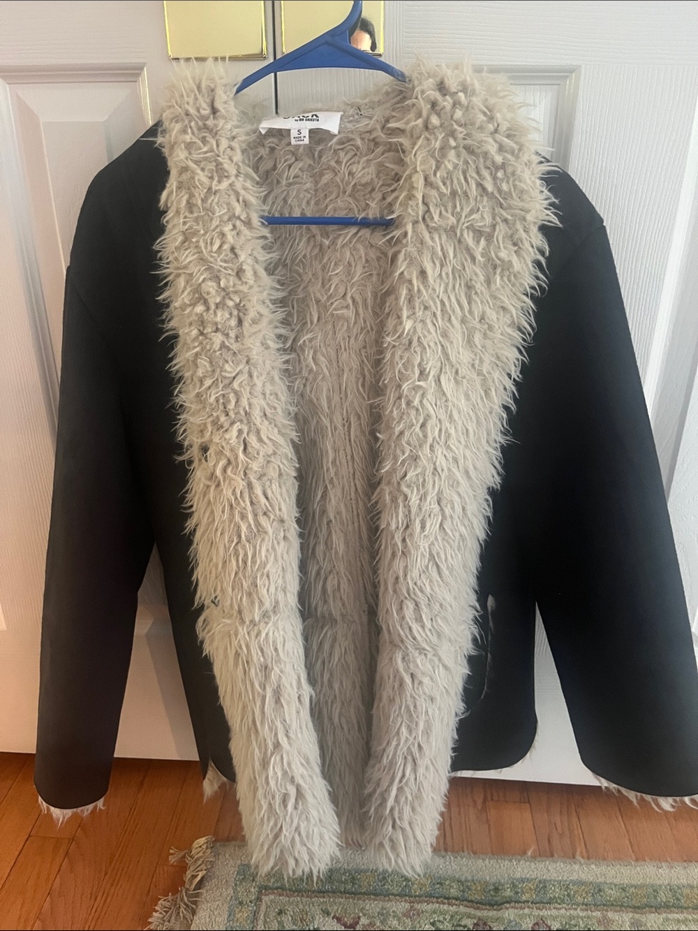 Jack by BB Dakota Black Jacket with Cream Faux-Fur Trim